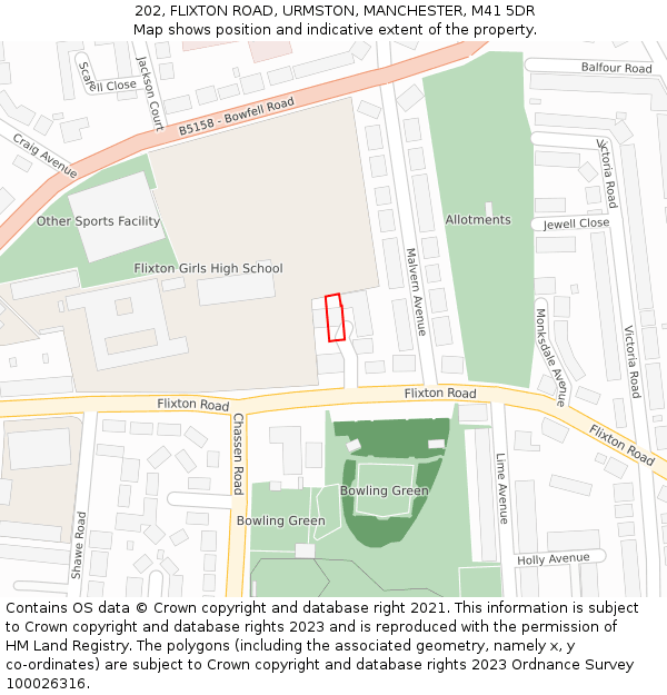 202, FLIXTON ROAD, URMSTON, MANCHESTER, M41 5DR: Location map and indicative extent of plot