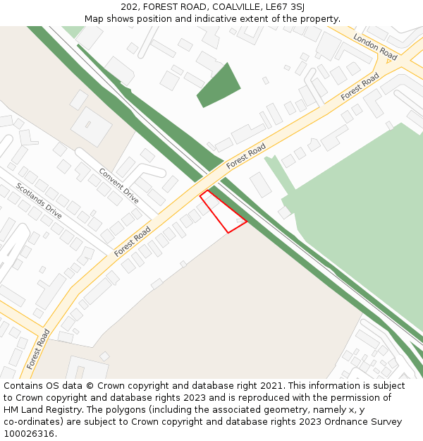 202, FOREST ROAD, COALVILLE, LE67 3SJ: Location map and indicative extent of plot
