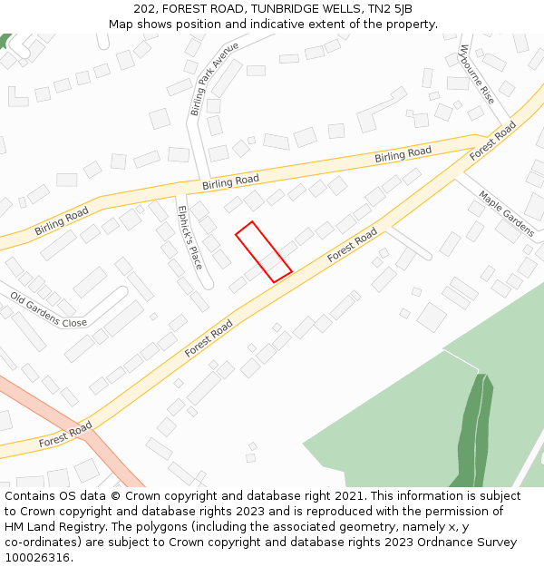 202, FOREST ROAD, TUNBRIDGE WELLS, TN2 5JB: Location map and indicative extent of plot