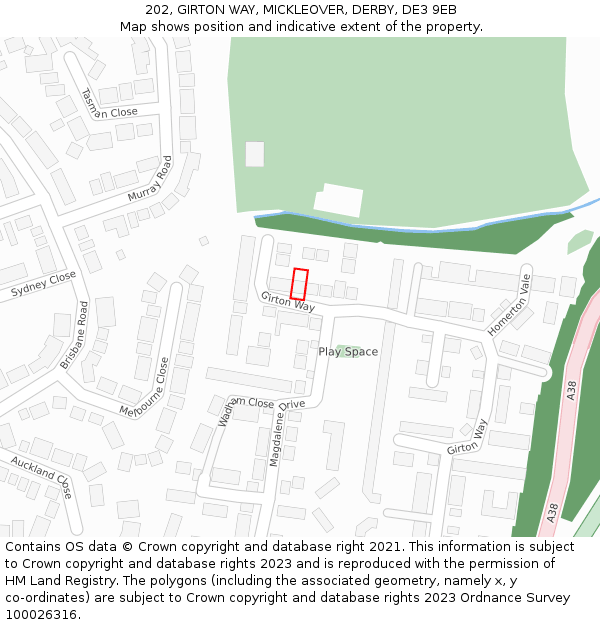 202, GIRTON WAY, MICKLEOVER, DERBY, DE3 9EB: Location map and indicative extent of plot