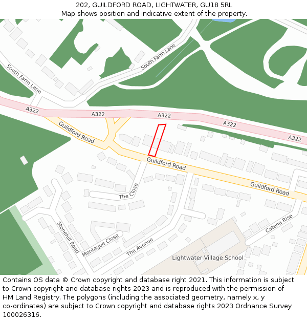 202, GUILDFORD ROAD, LIGHTWATER, GU18 5RL: Location map and indicative extent of plot