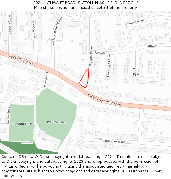 202, HUTHWAITE ROAD, SUTTON-IN-ASHFIELD, NG17 2HF: Location map and indicative extent of plot