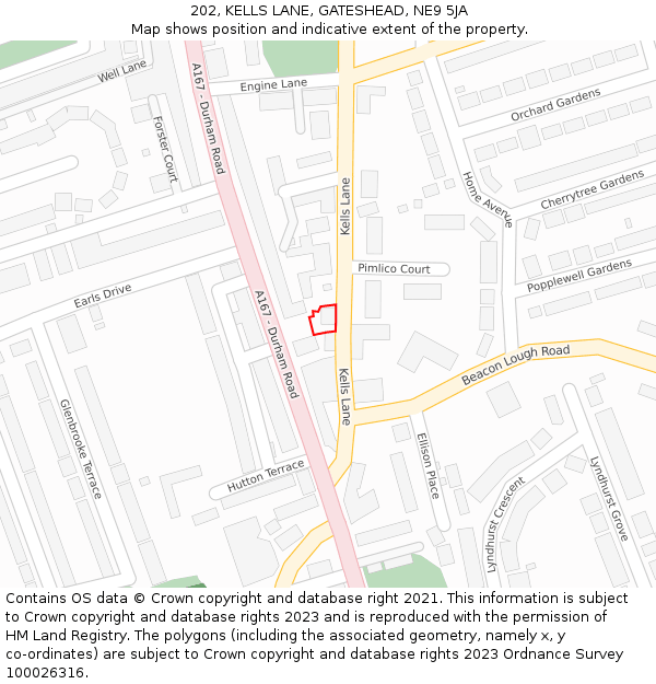 202, KELLS LANE, GATESHEAD, NE9 5JA: Location map and indicative extent of plot