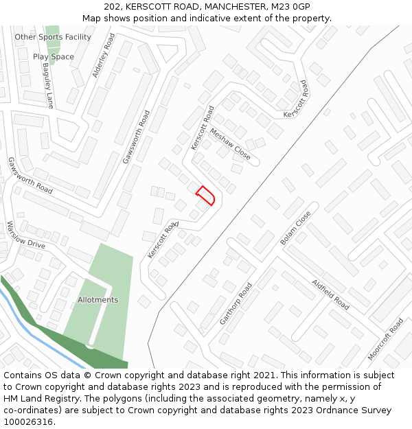 202, KERSCOTT ROAD, MANCHESTER, M23 0GP: Location map and indicative extent of plot