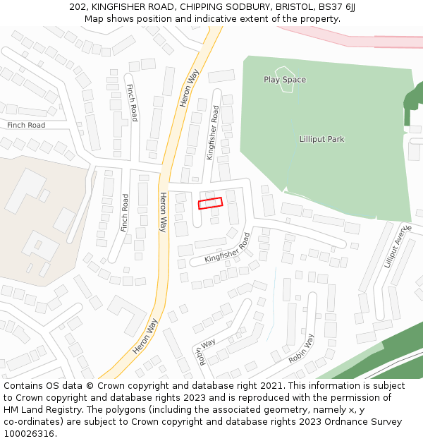 202, KINGFISHER ROAD, CHIPPING SODBURY, BRISTOL, BS37 6JJ: Location map and indicative extent of plot