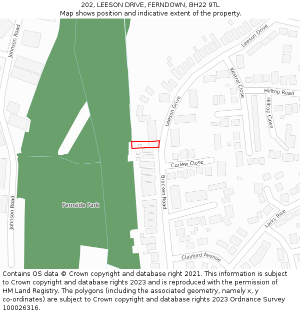 202, LEESON DRIVE, FERNDOWN, BH22 9TL: Location map and indicative extent of plot