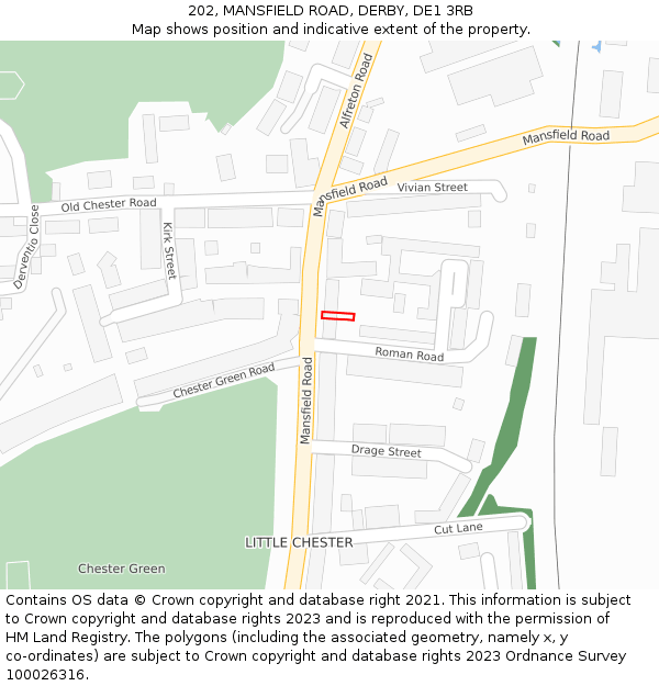 202, MANSFIELD ROAD, DERBY, DE1 3RB: Location map and indicative extent of plot