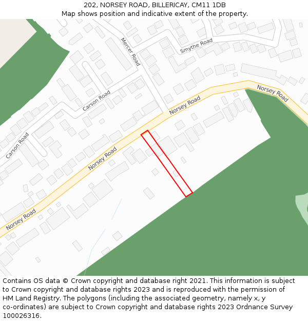 202, NORSEY ROAD, BILLERICAY, CM11 1DB: Location map and indicative extent of plot