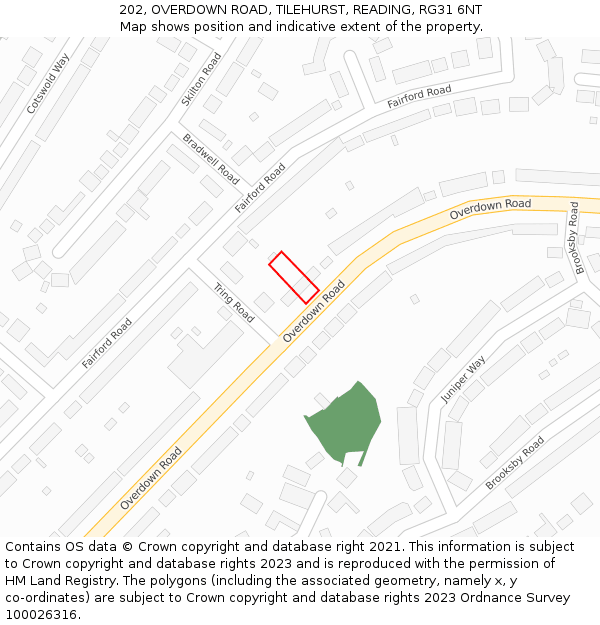 202, OVERDOWN ROAD, TILEHURST, READING, RG31 6NT: Location map and indicative extent of plot