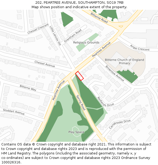 202, PEARTREE AVENUE, SOUTHAMPTON, SO19 7RB: Location map and indicative extent of plot