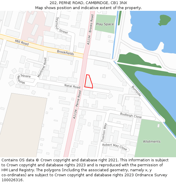 202, PERNE ROAD, CAMBRIDGE, CB1 3NX: Location map and indicative extent of plot