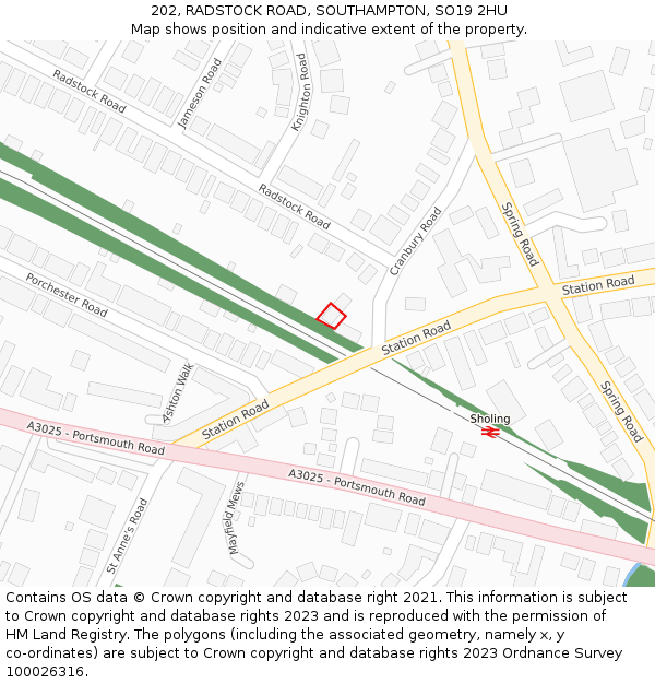 202, RADSTOCK ROAD, SOUTHAMPTON, SO19 2HU: Location map and indicative extent of plot