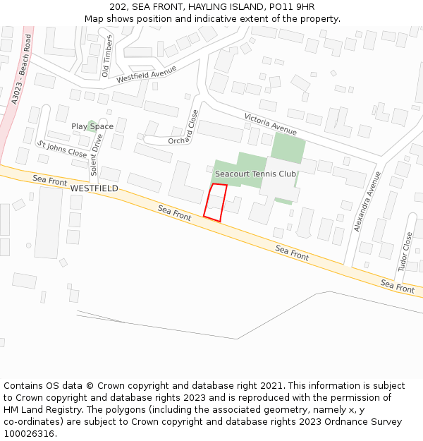 202, SEA FRONT, HAYLING ISLAND, PO11 9HR: Location map and indicative extent of plot