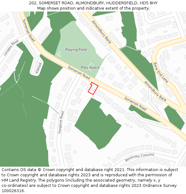 202, SOMERSET ROAD, ALMONDBURY, HUDDERSFIELD, HD5 8HY: Location map and indicative extent of plot