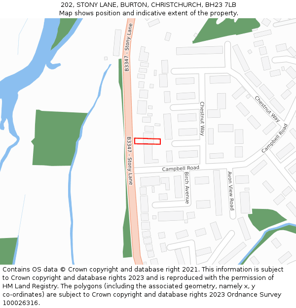 202, STONY LANE, BURTON, CHRISTCHURCH, BH23 7LB: Location map and indicative extent of plot