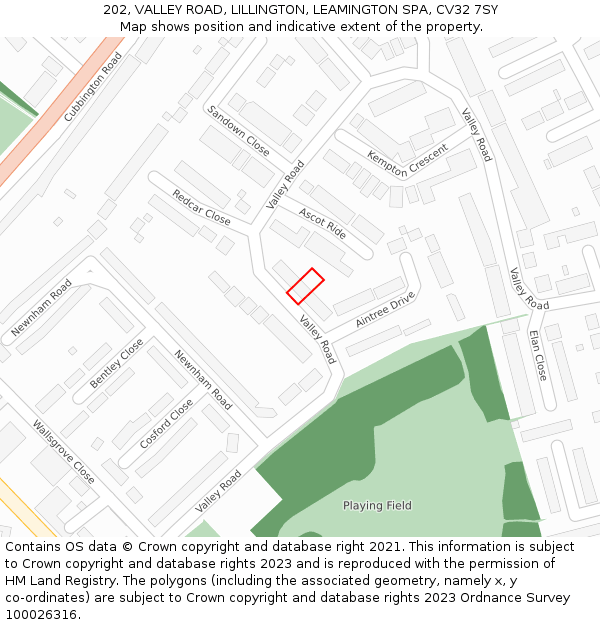 202, VALLEY ROAD, LILLINGTON, LEAMINGTON SPA, CV32 7SY: Location map and indicative extent of plot