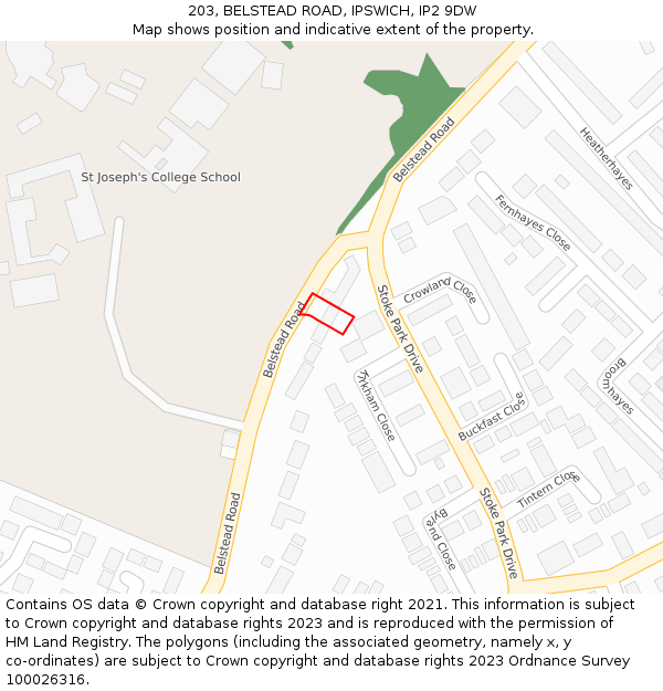 203, BELSTEAD ROAD, IPSWICH, IP2 9DW: Location map and indicative extent of plot