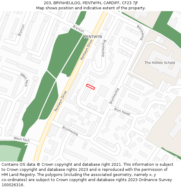 203, BRYNHEULOG, PENTWYN, CARDIFF, CF23 7JF: Location map and indicative extent of plot