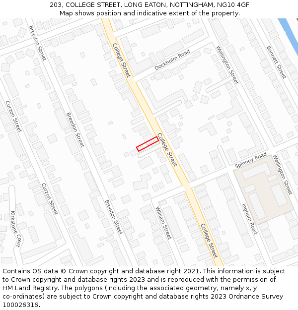 203, COLLEGE STREET, LONG EATON, NOTTINGHAM, NG10 4GF: Location map and indicative extent of plot