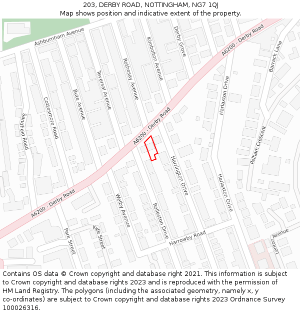 203, DERBY ROAD, NOTTINGHAM, NG7 1QJ: Location map and indicative extent of plot