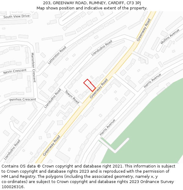 203, GREENWAY ROAD, RUMNEY, CARDIFF, CF3 3PJ: Location map and indicative extent of plot