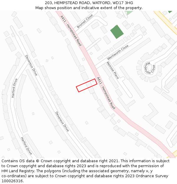 203, HEMPSTEAD ROAD, WATFORD, WD17 3HG: Location map and indicative extent of plot