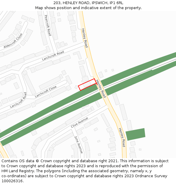 203, HENLEY ROAD, IPSWICH, IP1 6RL: Location map and indicative extent of plot