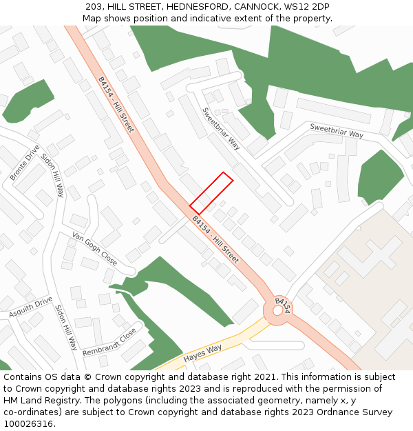 203, HILL STREET, HEDNESFORD, CANNOCK, WS12 2DP: Location map and indicative extent of plot