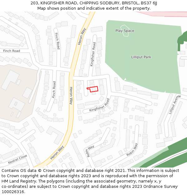 203, KINGFISHER ROAD, CHIPPING SODBURY, BRISTOL, BS37 6JJ: Location map and indicative extent of plot