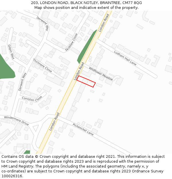 203, LONDON ROAD, BLACK NOTLEY, BRAINTREE, CM77 8QG: Location map and indicative extent of plot