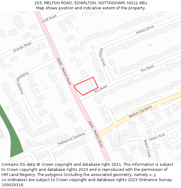 203, MELTON ROAD, EDWALTON, NOTTINGHAM, NG12 4BU: Location map and indicative extent of plot