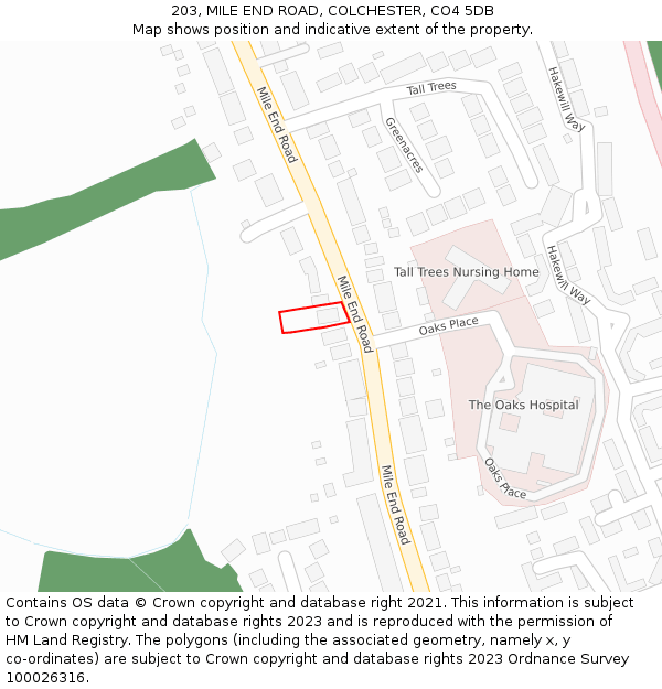 203, MILE END ROAD, COLCHESTER, CO4 5DB: Location map and indicative extent of plot