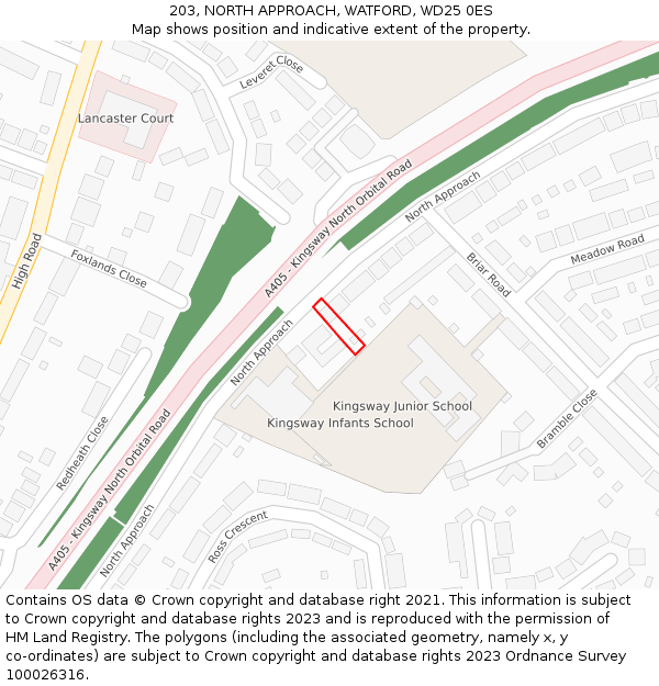 203, NORTH APPROACH, WATFORD, WD25 0ES: Location map and indicative extent of plot