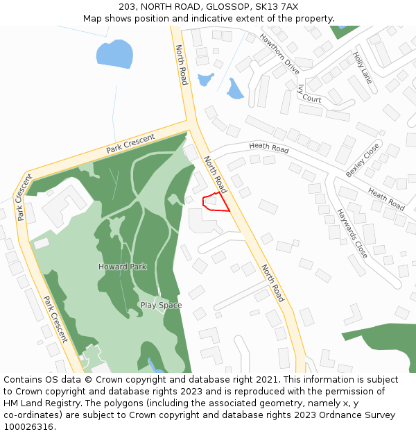 203, NORTH ROAD, GLOSSOP, SK13 7AX: Location map and indicative extent of plot