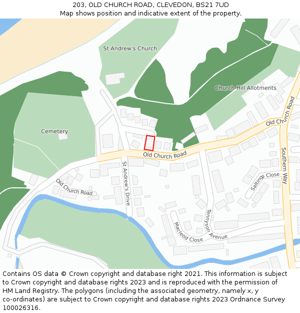 203, OLD CHURCH ROAD, CLEVEDON, BS21 7UD: Location map and indicative extent of plot