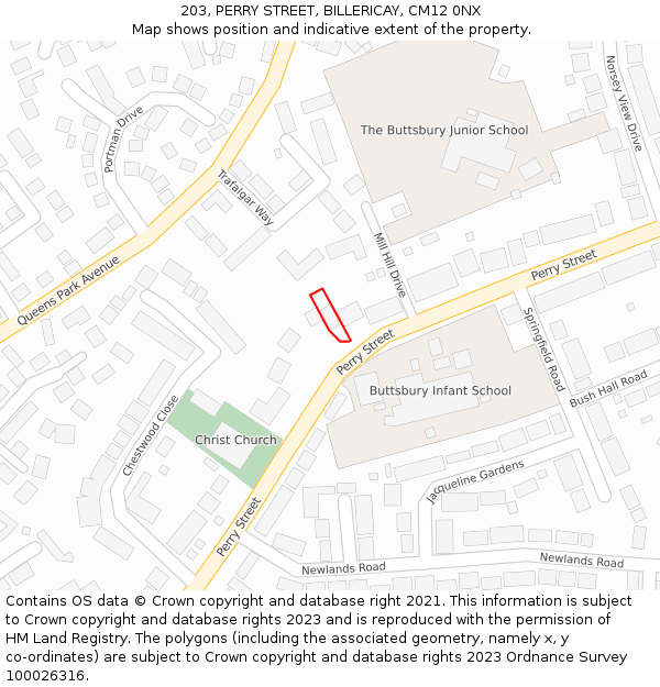 203, PERRY STREET, BILLERICAY, CM12 0NX: Location map and indicative extent of plot