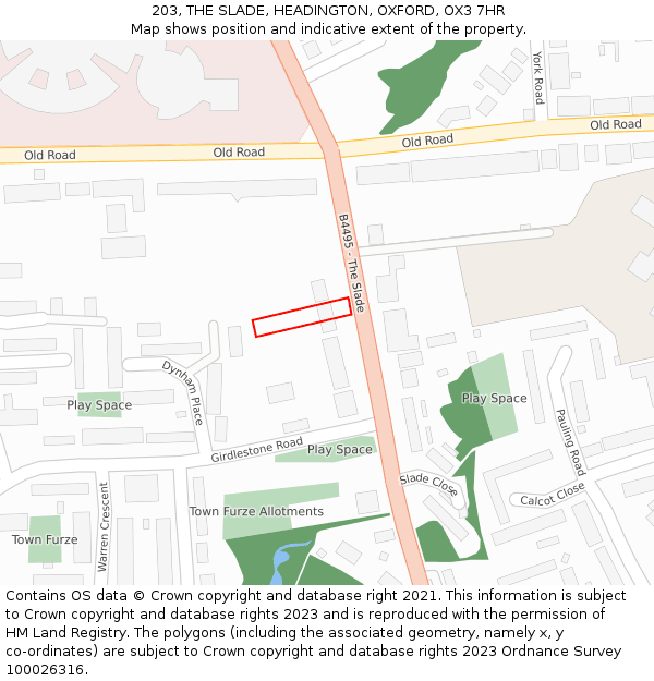 203, THE SLADE, HEADINGTON, OXFORD, OX3 7HR: Location map and indicative extent of plot