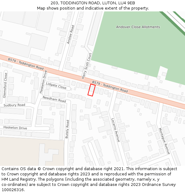 203, TODDINGTON ROAD, LUTON, LU4 9EB: Location map and indicative extent of plot