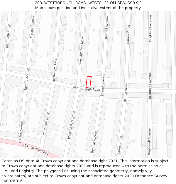 203, WESTBOROUGH ROAD, WESTCLIFF-ON-SEA, SS0 9JE: Location map and indicative extent of plot