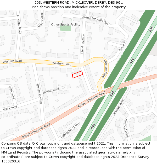 203, WESTERN ROAD, MICKLEOVER, DERBY, DE3 9GU: Location map and indicative extent of plot