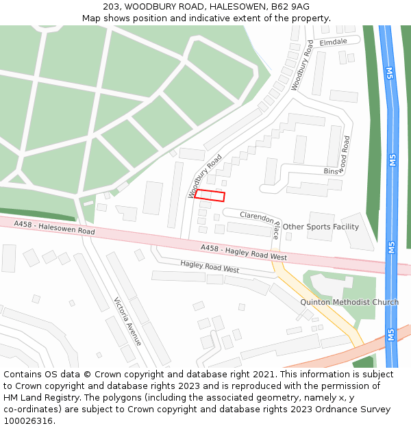 203, WOODBURY ROAD, HALESOWEN, B62 9AG: Location map and indicative extent of plot