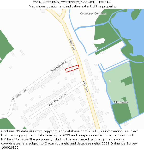 203A, WEST END, COSTESSEY, NORWICH, NR8 5AW: Location map and indicative extent of plot