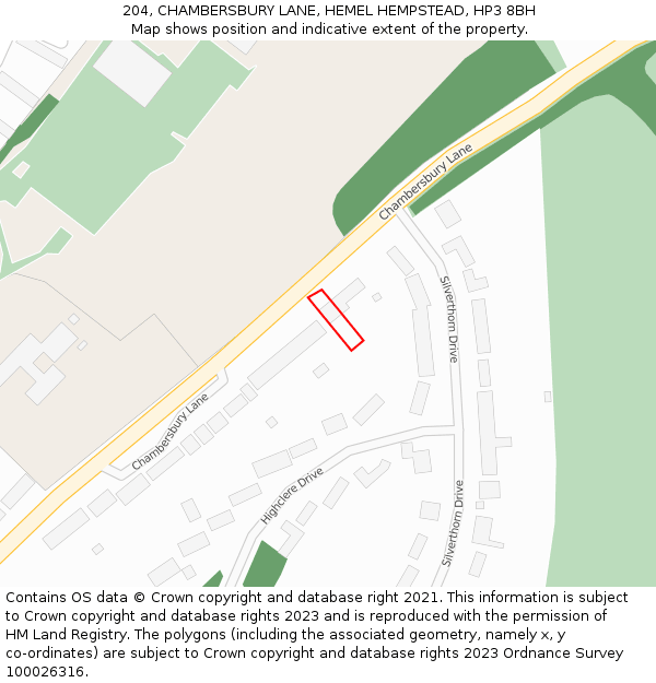 204, CHAMBERSBURY LANE, HEMEL HEMPSTEAD, HP3 8BH: Location map and indicative extent of plot