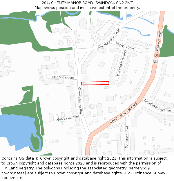 204, CHENEY MANOR ROAD, SWINDON, SN2 2NZ: Location map and indicative extent of plot