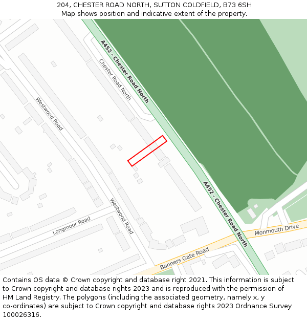 204, CHESTER ROAD NORTH, SUTTON COLDFIELD, B73 6SH: Location map and indicative extent of plot