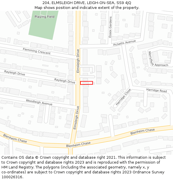 204, ELMSLEIGH DRIVE, LEIGH-ON-SEA, SS9 4JQ: Location map and indicative extent of plot