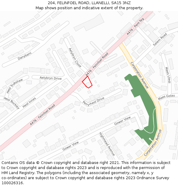 204, FELINFOEL ROAD, LLANELLI, SA15 3NZ: Location map and indicative extent of plot