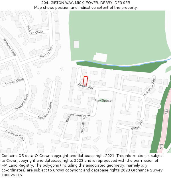 204, GIRTON WAY, MICKLEOVER, DERBY, DE3 9EB: Location map and indicative extent of plot