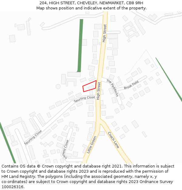 204, HIGH STREET, CHEVELEY, NEWMARKET, CB8 9RH: Location map and indicative extent of plot