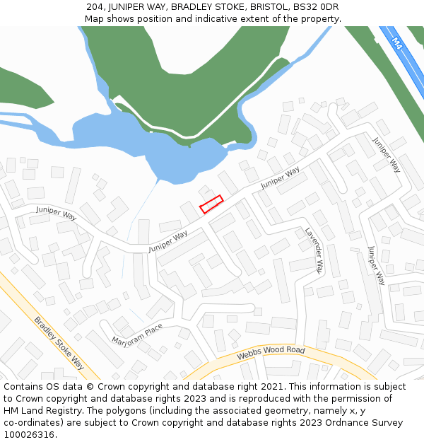 204, JUNIPER WAY, BRADLEY STOKE, BRISTOL, BS32 0DR: Location map and indicative extent of plot